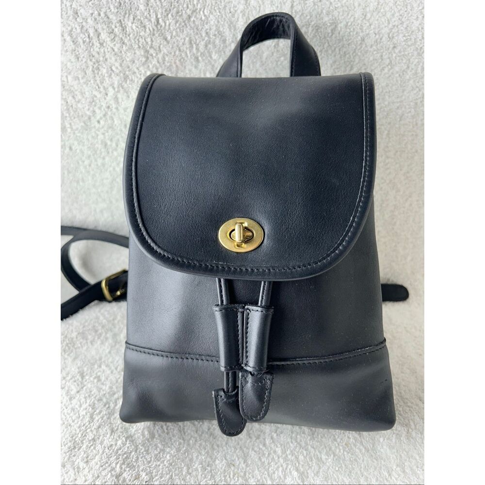 Coach 9960 Navy Leather Backpack, Vintage Coach Women's Turnlock